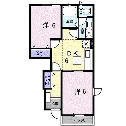 プラシードA(2DK/1階)の間取り写真