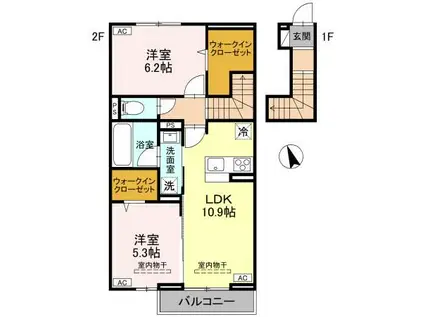 カーサ ミカサ(2LDK/2階)の間取り写真