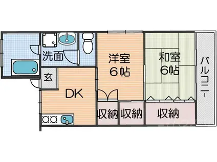 地下鉄四つ橋線 玉出駅 徒歩6分 3階建 築52年(2DK/3階)の間取り写真