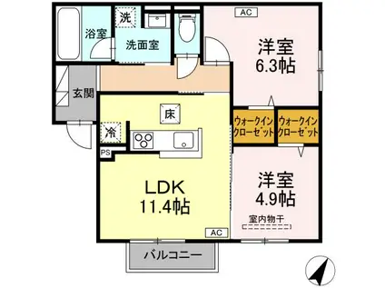 RESUA南大通(2LDK/1階)の間取り写真