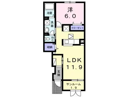 リエット ヴィラ ヤマキド(1LDK/1階)の間取り写真
