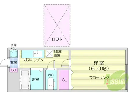 ソレアード六丁目(1K/1階)の間取り写真