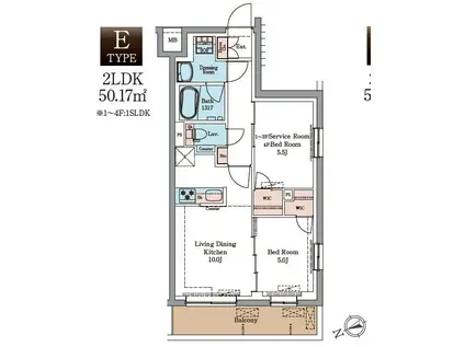 LUMINOUSつつじヶ丘(2LDK/4階)の間取り写真