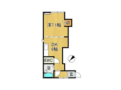 ドミールカサイ(1DK/1階)の間取り写真