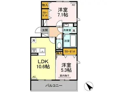 ボナール・ユキ(2LDK/2階)の間取り写真