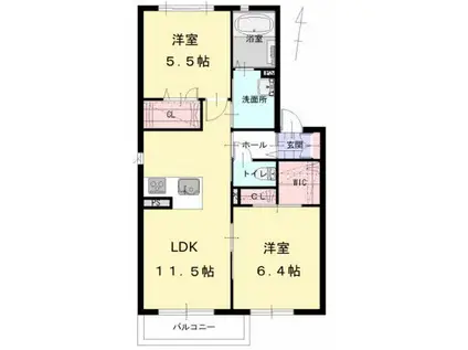 レフィナード五番街B棟(2LDK/2階)の間取り写真