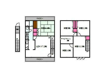 地下鉄谷町線 野江内代駅 徒歩7分 3階建 築35年(4SLDK/2階)の間取り写真