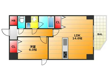 レクシア千代崎民泊可(1LDK/4階)の間取り写真