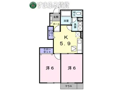 ネオメイト21 B(2DK/1階)の間取り写真