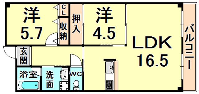 グランド-ル南野(2LDK/2階)の間取り写真