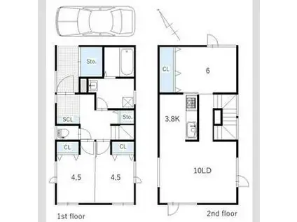中央2-6戸建(3LDK/1階)の間取り写真