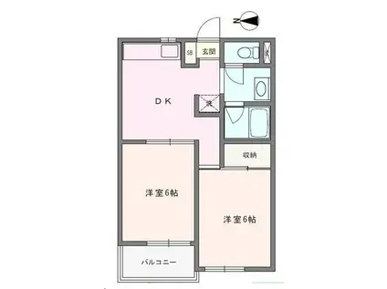 エルベール新町I号館(2DK/2階)の間取り写真