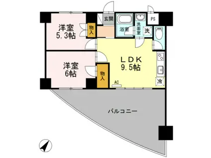 ダイヤヒルズ島瀬(2LDK/6階)の間取り写真