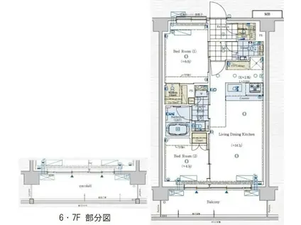 ジェノヴィア赤羽(2LDK/7階)の間取り写真