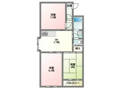 第3マンション(3DK/4階)の間取り写真