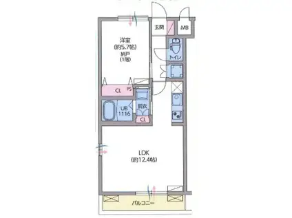 グリーフィールズ北花田(1LDK/1階)の間取り写真