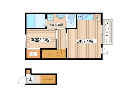 ラクラス小松島(1DK/2階)の間取り写真