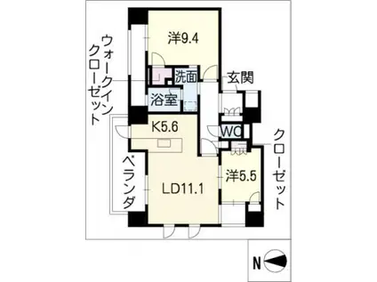 プライムメゾン御器所(2LDK/13階)の間取り写真