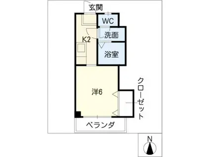 リズスクエア 中棟(1K/2階)の間取り写真