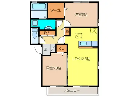 マリールタウンIII A棟(2LDK/2階)の間取り写真