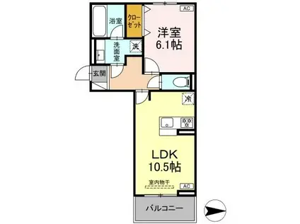 アレテー開出(1LDK/1階)の間取り写真
