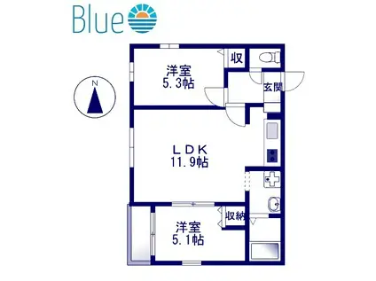 ルスソラ一ル(2LDK/1階)の間取り写真