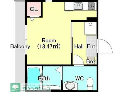 YKヒルズ横浜三ツ沢1(1K/3階)の間取り写真