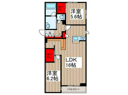 ラ・ヴィ(2LDK/1階)の間取り写真