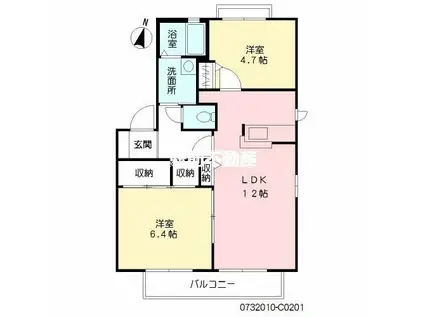 カームネスコートC棟(2LDK/2階)の間取り写真