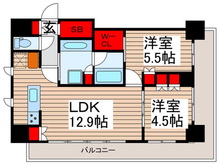 ザ・パークハビオ北千住(2LDK/9階)の間取り写真