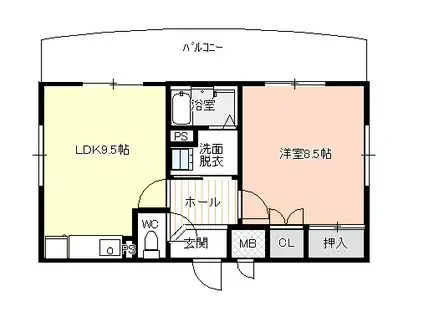 シェルコート高畑(1LDK/4階)の間取り写真