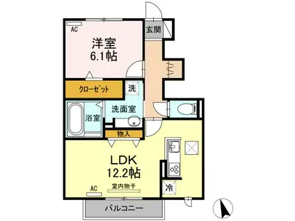 リヴィエール(1LDK/1階)の間取り写真