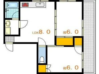コーポ岡(2LDK/2階)の間取り写真