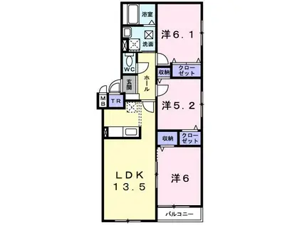 CASA DEL MAR(3LDK/2階)の間取り写真