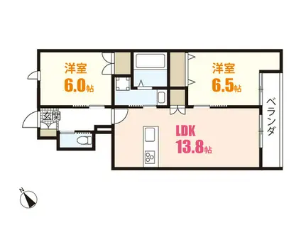 安佐南区長束1丁目ヘーベルメゾン(2LDK/1階)の間取り写真