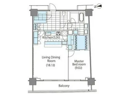 コンフォリア新宿イーストサイドタワー(1LDK/30階)の間取り写真
