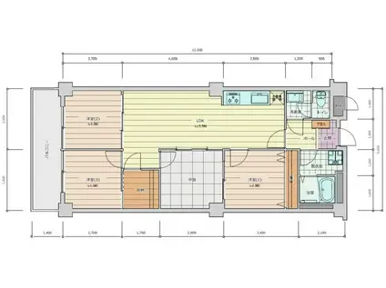 朝日山手マンション(3LDK/1階)の間取り写真