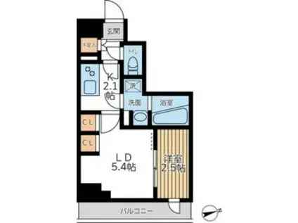 アジールコート西馬込II(1DK/2階)の間取り写真