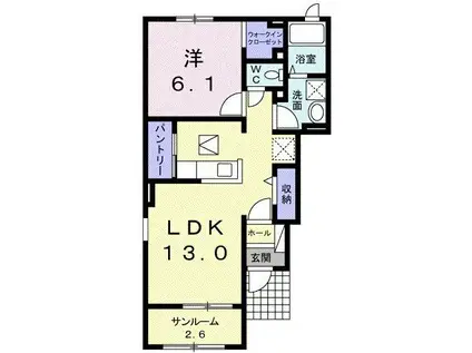 ピアーニII(1LDK/1階)の間取り写真