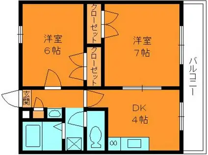 パレス龍田(2DK/1階)の間取り写真