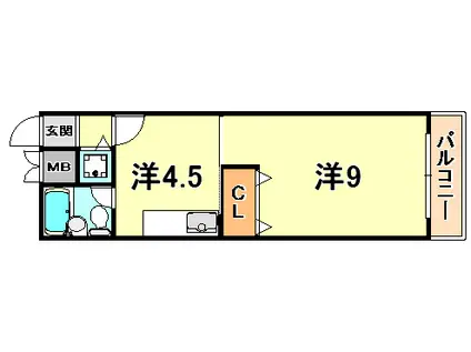 エクセレント・リブ六甲(1DK/2階)の間取り写真