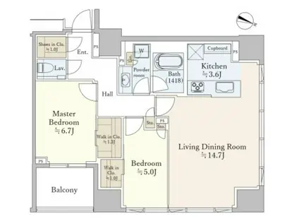 パークホームズ日本橋三越前ザレジデンス(2LDK/7階)の間取り写真