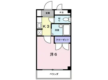 阪急神戸線 春日野道駅(阪急) 徒歩3分 3階建 築27年(1K/2階)の間取り写真