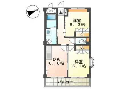 パークレジェンドII(2DK/2階)の間取り写真