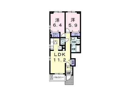 カローレそめや(2LDK/1階)の間取り写真