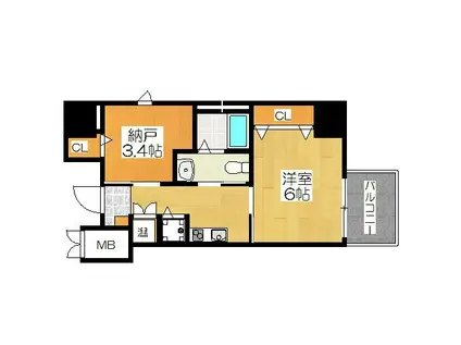 ディアコート宿屋町(2K/9階)の間取り写真