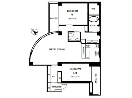 東急東横線 代官山駅 地上4階建 低層マンション(2LDK/2階)の間取り写真