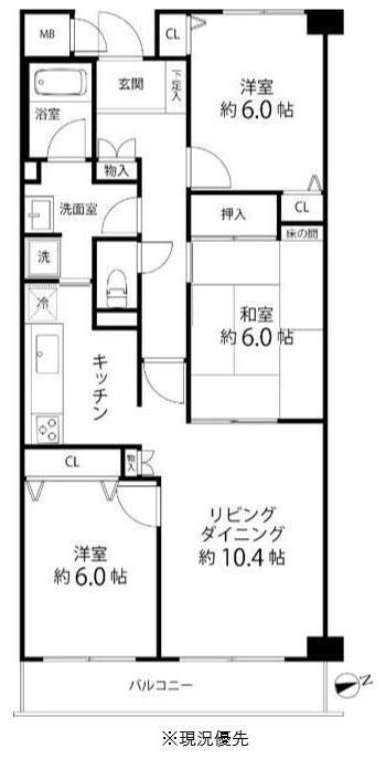 TS GARDEN横浜岸根公園(3LDK/3階)の間取り写真