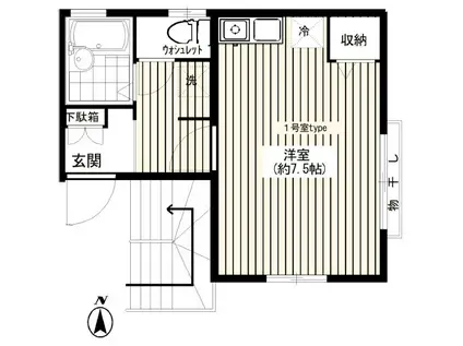 イースト ONE(ワンルーム/2階)の間取り写真