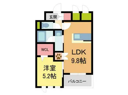 西宮市門前町ヘーベルメゾン(1LDK/2階)の間取り写真